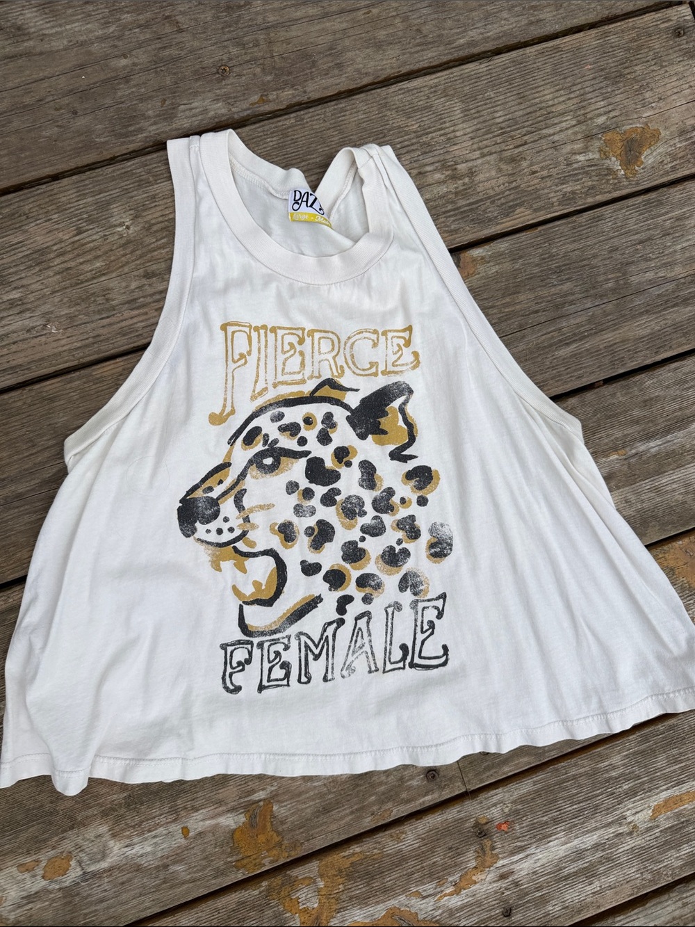 Dazey LA White Graphic Tank with Gold and Black Leopard